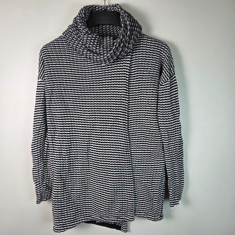 Cabi Cowl Neck Sweater Women S Black White Excellent Striped Wrap Back 3167